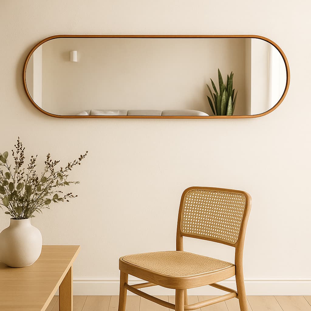 Espelho Orgânico Cápsula 110x30cm Grande Com Penduradores Decorativo Parede Sala Quarto