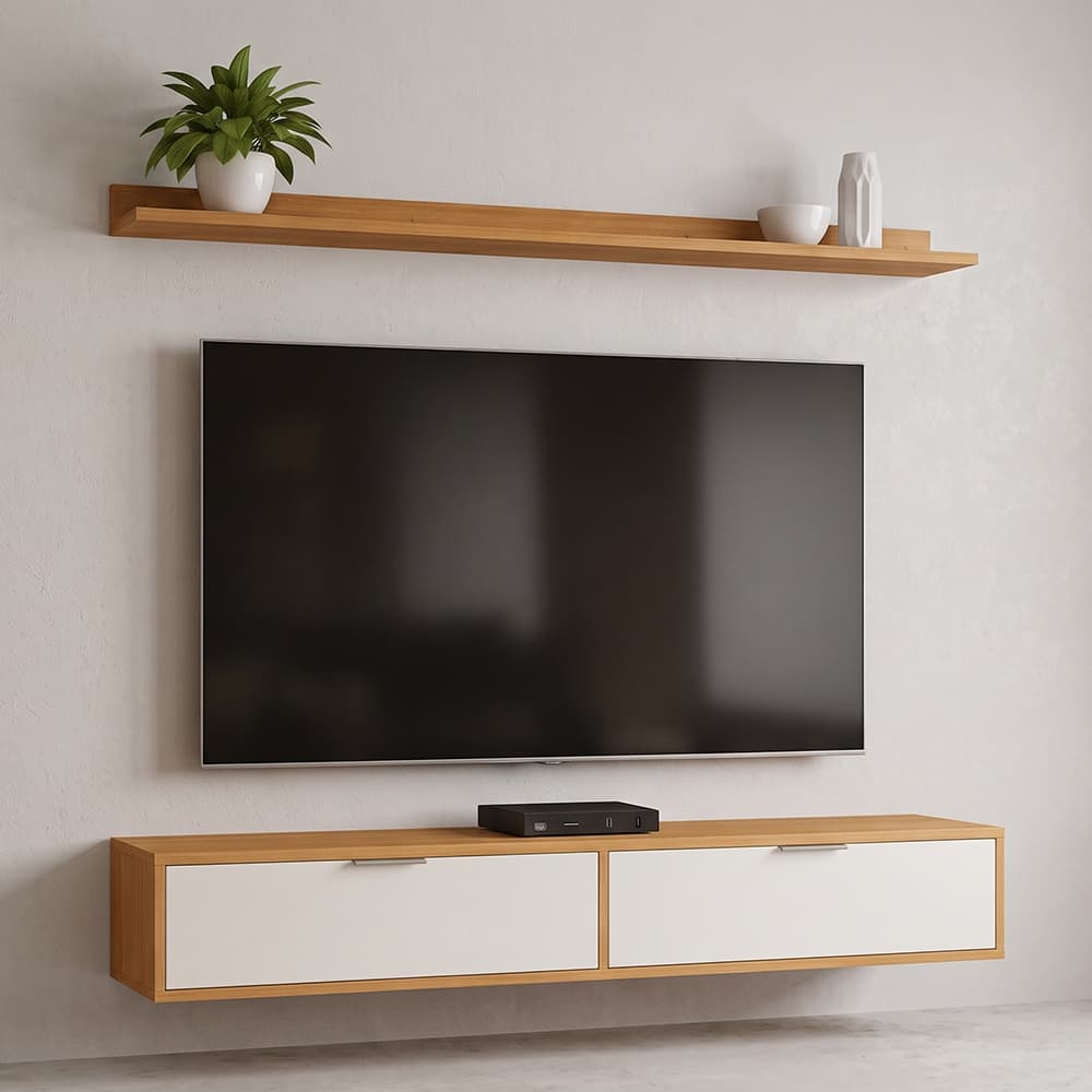 Rack Tv 65 Pol. Suspenso 160cm 2 Portas Lila Cinamomo/Branco Z49 - Mpozenato