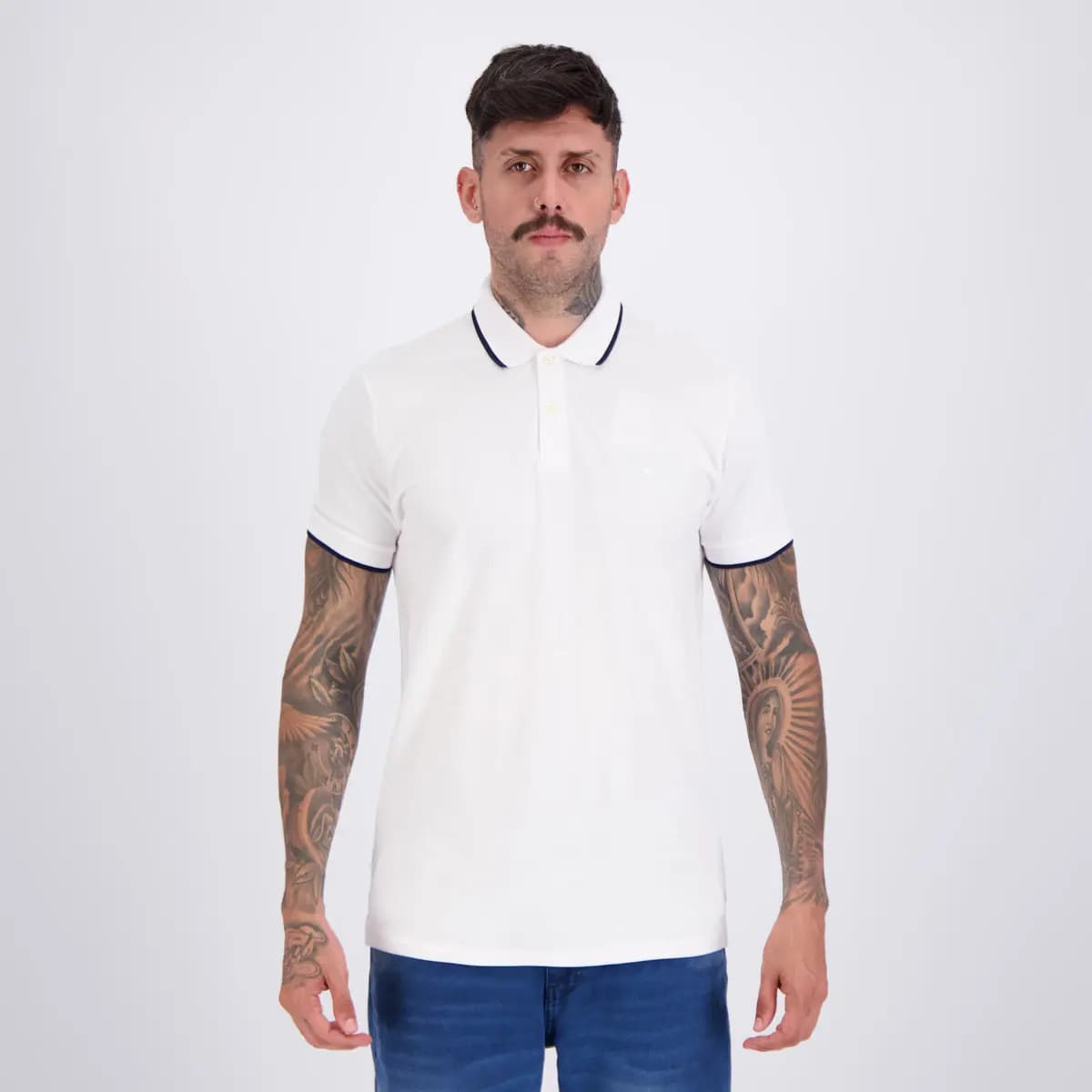 Polo Aramis Classic 1 Friso Branco E Marinho