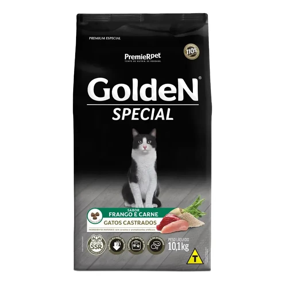 Racao Golden Gatos Special Castrados Sabor Frango E Carne 10.1 Kg