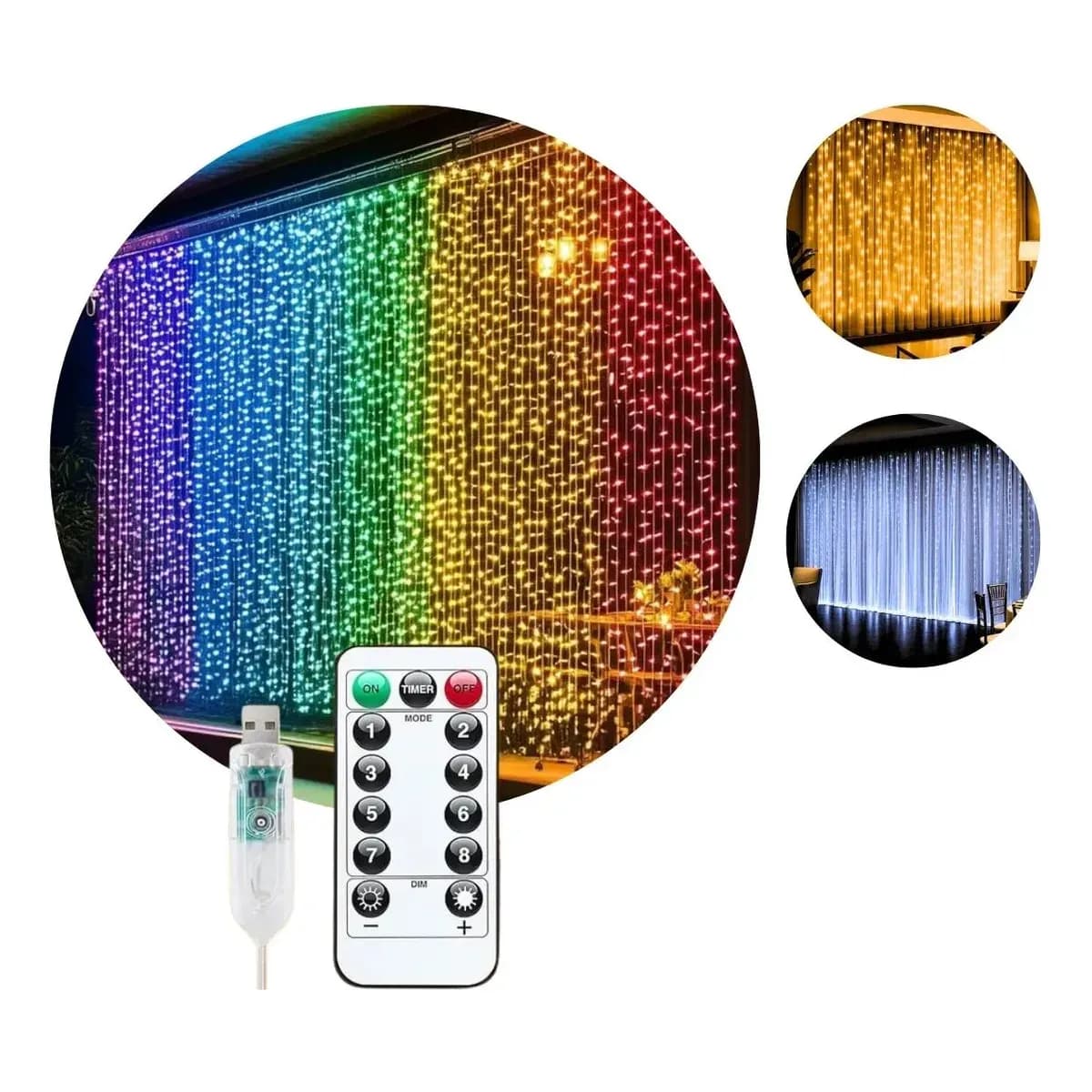 Pisca Cortina 300 Leds 3x3m Usb Ip44 8 Modos Iluminação Luzes Fada Decoração De Natal Festa Colorido Luvinco