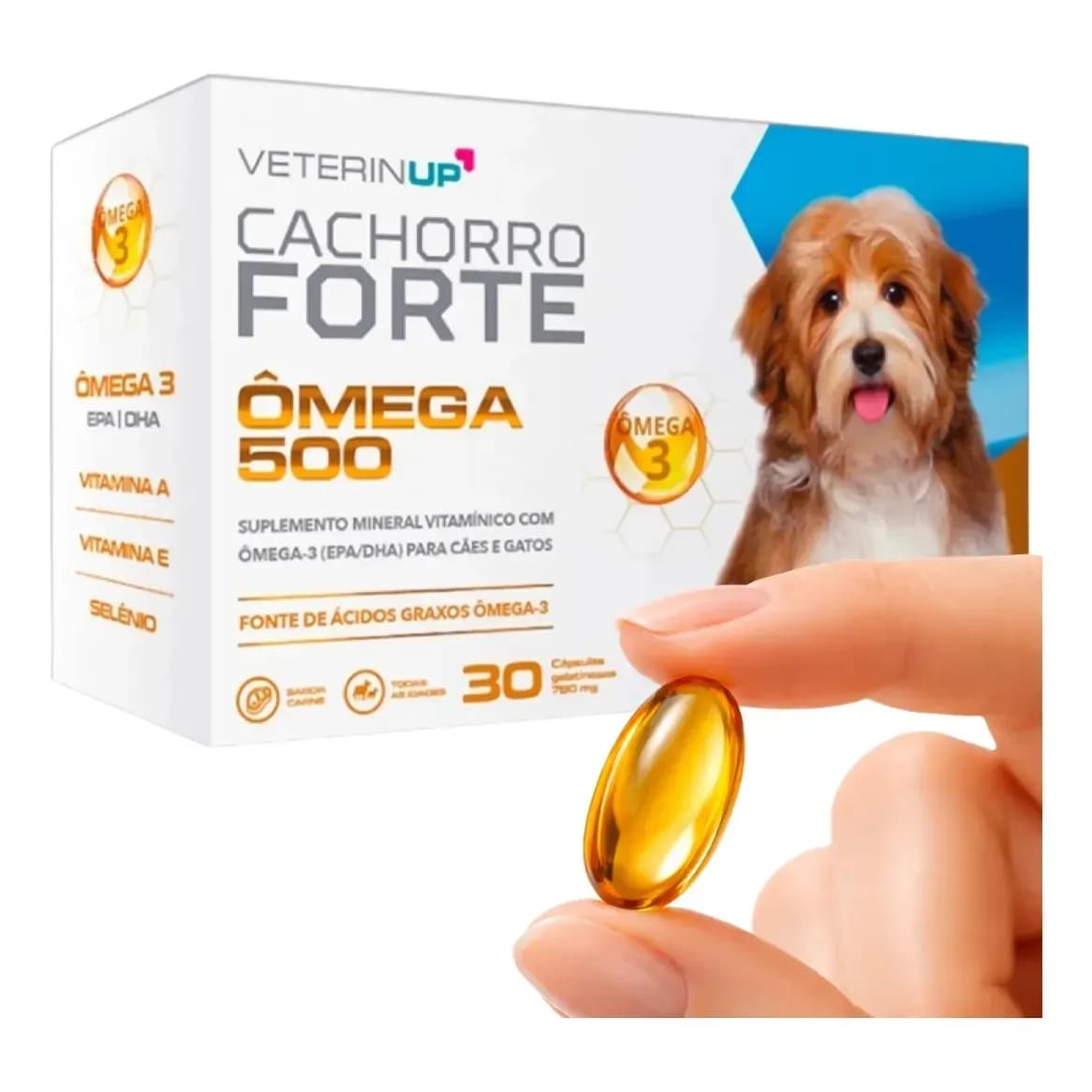 Ômega 3 Pet Cães e Gatos 1 Caixa Suplemento com EPA DHA Vitamina A Vitamina E e Selênio