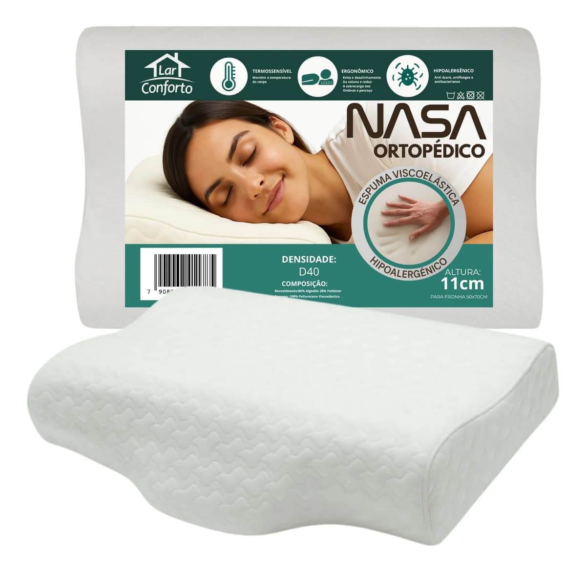 Travesseiro Nasa Ergonômico Cervical 53x11cm Ortopédico