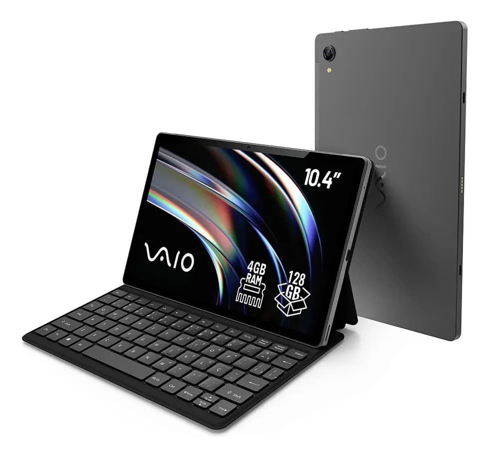 Tablet VAIO TL10 4GB RAM 128GB Octa-Core, Tela 10.4” 2K, 4G WiFi Dual Band, Câmera 8MP + Selfie 5MP, 7000mAh, Android 16, com Teclado Magnético de Conexão Inteligente – Preto