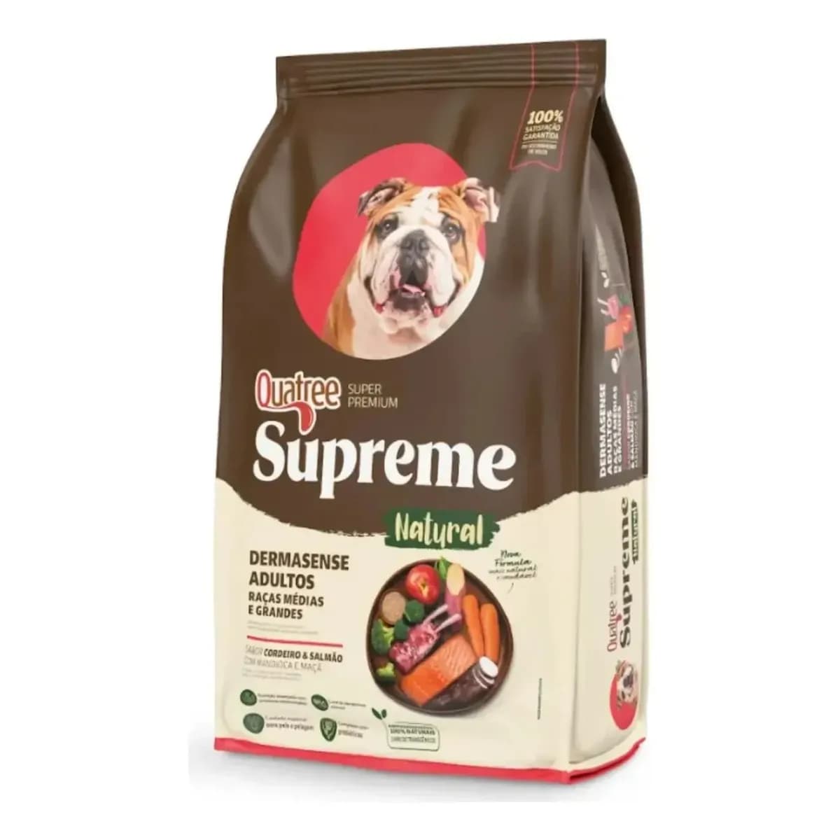 Quatree Supreme Cães Dermasense Adultos de Raças Médias e Grandes, Sabor Cordeiro e Salmão, 15 kg